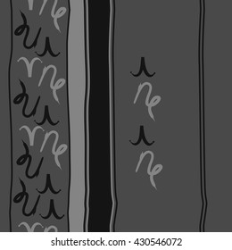 Vertical seamless  pattern of zodiac signs, doodles,  object,aries,capricorn, stripes, spots, copy space. Hand drawn.