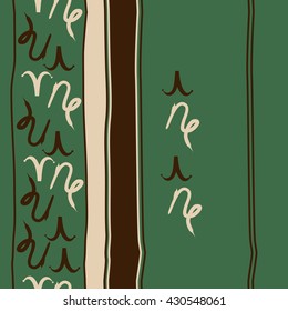 Vertical seamless  pattern of zodiac signs, doodles,  object,aries,capricorn, stripes, spots, copy space. Hand drawn.