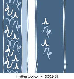 Vertical seamless  pattern of zodiac signs, doodles,  object,aries,capricorn, stripes, spots, copy space. Hand drawn.