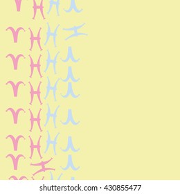 Vertical seamless  pattern of zodiac signs, doodles,  object,aries, pisces,  copy space. Hand drawn.