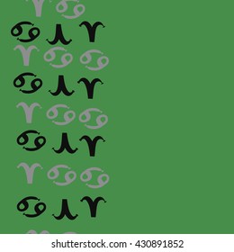 Vertical seamless  pattern of zodiac signs, doodles,  object,aries,cancer,  copy space. Hand drawn.