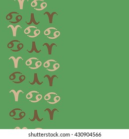 Vertical seamless  pattern of zodiac signs, doodles,  object,aries,cancer,  copy space. Hand drawn.