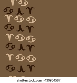 Vertical seamless  pattern of zodiac signs, doodles,  object,aries,cancer,  copy space. Hand drawn.