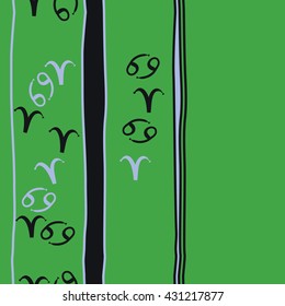Vertical seamless  pattern of zodiac signs, doodles,  object,aries,cancer,stripes, spot,  copy space. Hand drawn.