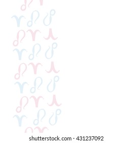 Vertical seamless  pattern of zodiac signs, doodles,  object,aries,lion,  copy space. Hand drawn.