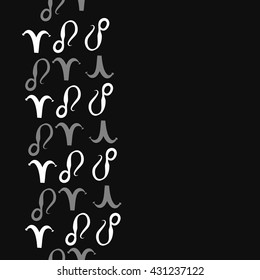 Vertical seamless  pattern of zodiac signs, doodles,  object,aries,lion,  copy space. Hand drawn.