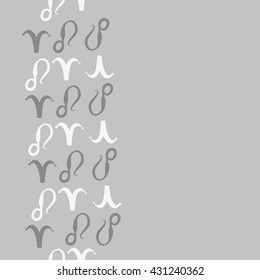 Vertical seamless  pattern of zodiac signs, doodles,  object,aries,lion,  copy space. Hand drawn.