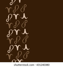 Vertical seamless  pattern of zodiac signs, doodles,  object,aries,lion,  copy space. Hand drawn.