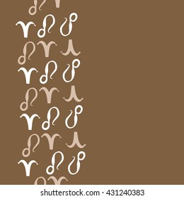 Vertical seamless  pattern of zodiac signs, doodles,  object,aries,lion,  copy space. Hand drawn.