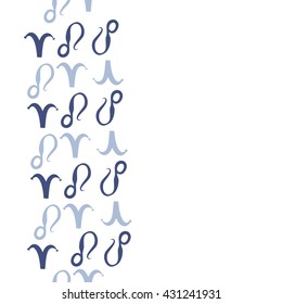 Vertical seamless  pattern of zodiac signs, doodles,  object,aries,lion,  copy space. Hand drawn.