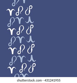 Vertical seamless  pattern of zodiac signs, doodles,  object,aries,lion,  copy space. Hand drawn.