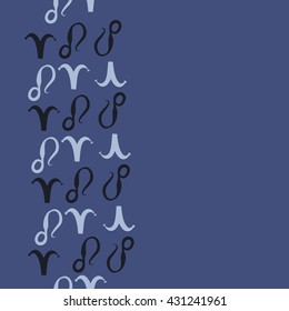 Vertical seamless  pattern of zodiac signs, doodles,  object,aries,lion,  copy space. Hand drawn.