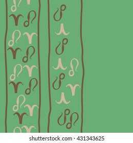 Vertical seamless  pattern of zodiac signs, doodles,  object,aries,lion,stripes,  copy space. Hand drawn.