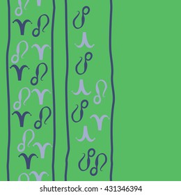Vertical seamless  pattern of zodiac signs, doodles,  object,aries,lion,stripes,  copy space. Hand drawn.