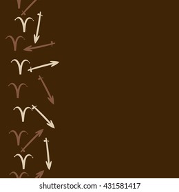 Vertical seamless  pattern of zodiac signs, doodles,  object,aries,sagittarius,  copy space. Hand drawn.