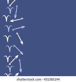 Vertical seamless  pattern of zodiac signs, doodles,  object,aries,sagittarius,  copy space. Hand drawn.