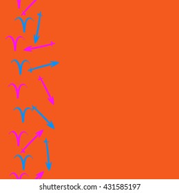 Vertical seamless  pattern of zodiac signs, doodles,  object,aries,sagittarius,  copy space. Hand drawn.