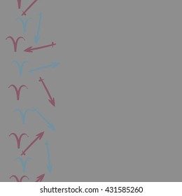 Vertical seamless  pattern of zodiac signs, doodles,  object,aries,sagittarius,  copy space. Hand drawn.