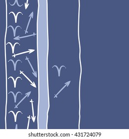 Vertical seamless  pattern of zodiac signs, doodles,  object,aries,sagittarius, stripes, spot, copy space. Hand drawn.