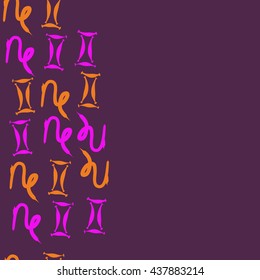 Vertical seamless pattern of zodiac signs, doodles,  object,gemini,capricorn,copy space. Hand drawn.
