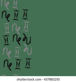 Vertical seamless pattern of zodiac signs, doodles,  object,gemini,capricorn,copy space. Hand drawn.