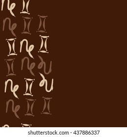Vertical seamless pattern of zodiac signs, doodles,  object,gemini,capricorn,copy space. Hand drawn.