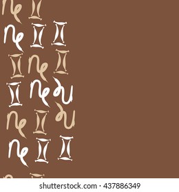 Vertical seamless pattern of zodiac signs, doodles,  object,gemini,capricorn,copy space. Hand drawn.