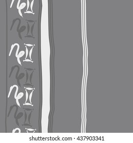 Vertical seamless pattern of zodiac signs, doodles,  object,gemini,capricorn, stripes, spot, copy space. Hand drawn.