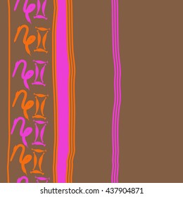 Vertical seamless pattern of zodiac signs, doodles,  object,gemini,capricorn, stripes, spot, copy space. Hand drawn.