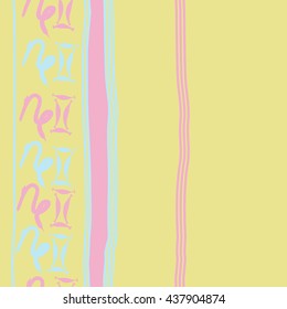 Vertical seamless pattern of zodiac signs, doodles,  object,gemini,capricorn, stripes, spot, copy space. Hand drawn.