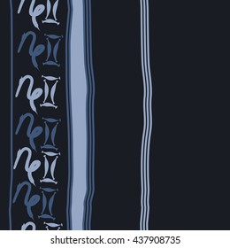 Vertical seamless pattern of zodiac signs, doodles,  object,gemini,capricorn, stripes, spot, copy space. Hand drawn.