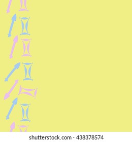 Vertical seamless pattern of zodiac signs, doodles,  object,gemini,sagittarius,copy space. Hand drawn.