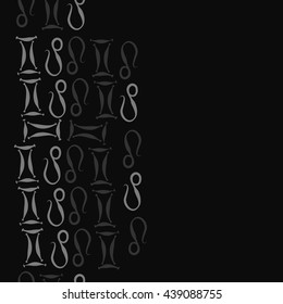 Vertical seamless pattern of zodiac signs, doodles,  object, gemini,lion,  copy space. Hand drawn.