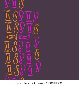 Vertical seamless pattern of zodiac signs, doodles,  object, gemini,lion,  copy space. Hand drawn.