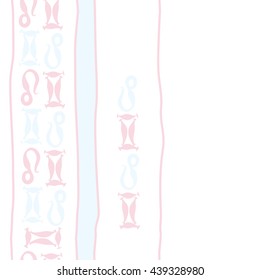 Vertical seamless pattern of zodiac signs, doodles,  object, gemini,lion, stripes, spot, copy space. Hand drawn.