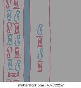 Vertical seamless pattern of zodiac signs, doodles,  object, gemini,lion, stripes, spot, copy space. Hand drawn.