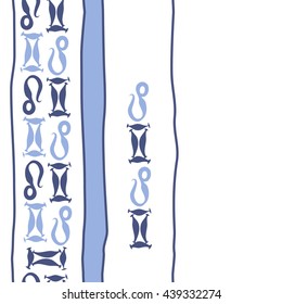 Vertical seamless pattern of zodiac signs, doodles,  object, gemini,lion, stripes, spot, copy space. Hand drawn.