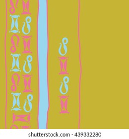 Vertical seamless pattern of zodiac signs, doodles,  object, gemini,lion, stripes, spot, copy space. Hand drawn.