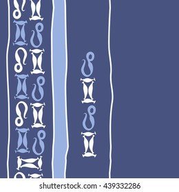 Vertical seamless pattern of zodiac signs, doodles,  object, gemini,lion, stripes, spot, copy space. Hand drawn.