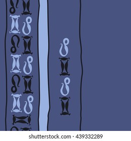 Vertical seamless pattern of zodiac signs, doodles,  object, gemini,lion, stripes, spot, copy space. Hand drawn.
