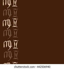 Vertical seamless  pattern of zodiac signs, doodles,  object, gemini,virgo, copy space. Hand drawn.