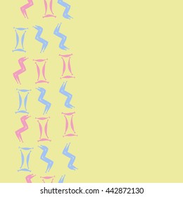 Vertical seamless pattern of zodiac signs, doodles,  object, gemini,aquarius, copy space . Hand drawn.