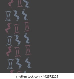 Vertical seamless pattern of zodiac signs, doodles,  object, gemini,aquarius, copy space . Hand drawn.