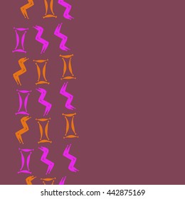 Vertical seamless pattern of zodiac signs, doodles,  object, gemini,aquarius, copy space . Hand drawn.