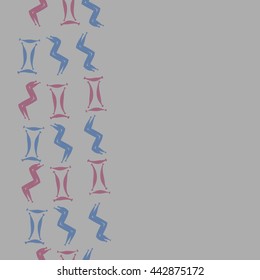 Vertical seamless pattern of zodiac signs, doodles,  object, gemini,aquarius, copy space . Hand drawn.