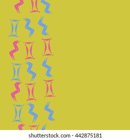 Vertical seamless pattern of zodiac signs, doodles,  object, gemini,aquarius, copy space . Hand drawn.