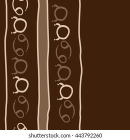 Vertical seamless pattern of zodiac signs, doodles,  object, taurus, cancer, stripes, spot, copy space. Hand drawn.