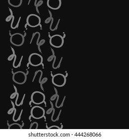Vertical seamless pattern of zodiac signs, doodles,  object, taurus,capricorn, copy space. Hand drawn.