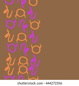 Vertical seamless pattern of zodiac signs, doodles,  object, taurus,capricorn, copy space. Hand drawn.