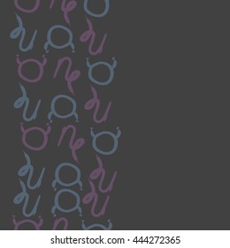 Vertical seamless pattern of zodiac signs, doodles,  object, taurus,capricorn, copy space. Hand drawn.